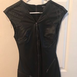 Faux black leather mini dress